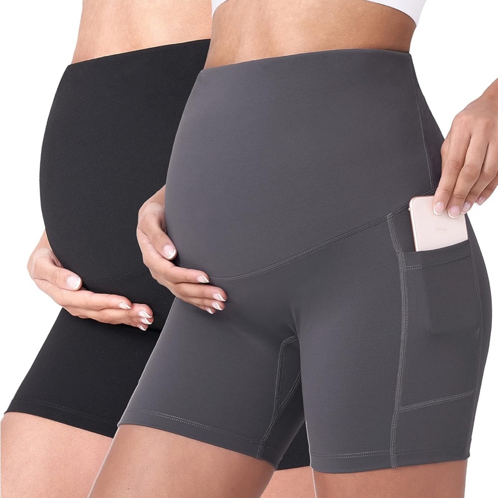 Maternity High-Waisted Shorts in Black and Gray